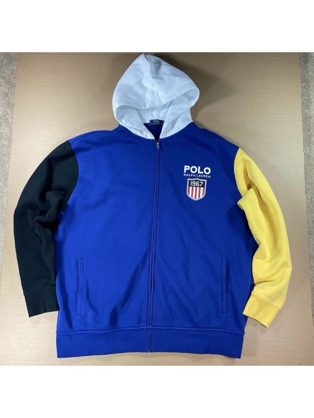 Polo Ralph Lauren USA Flag Crest Spellout Full Zip Hoodie Men's 2XLT (XXL TALL)